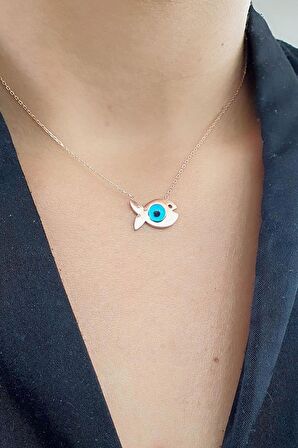 Nazar Boncuklu Balık Figürlü 925ayar Gümüş Üzerine Altın Kaplama Trend Kolye 