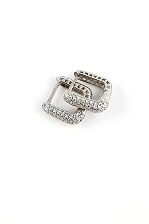 Zirkon Taş Detaylı 925ayar Gümüş Bombeli Minimal Kare Trend Halka Küpe 