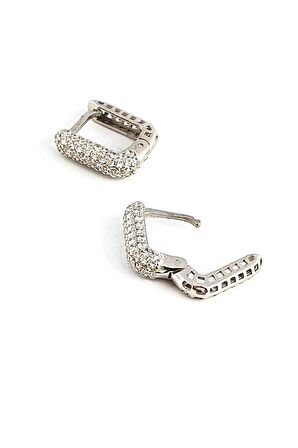 Zirkon Taş Detaylı 925ayar Gümüş Bombeli Minimal Kare Trend Halka Küpe 