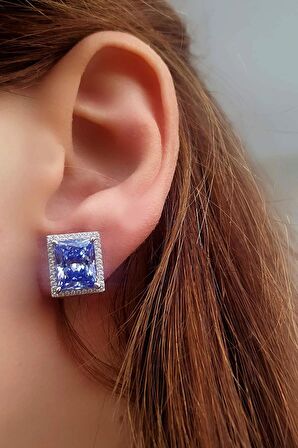 Sky Diamond purple Aleksantrit Taşlı 925ayar Gümüş Beyaz Altın Kaplama Lüks Baget Küpe