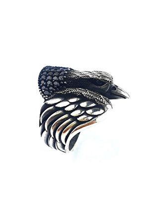 Oniks Taş Detaylı 925ayar Gümüş Tasarım Kartal Yüzük 