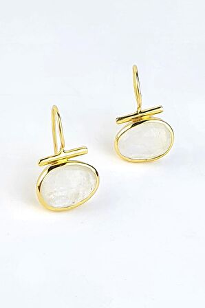 Ay Taşı 925ayar Gümüş üzerine Altın kaplama tasarım Doğal Taş Küpe 