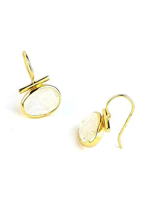 Ay Taşı 925ayar Gümüş üzerine Altın kaplama tasarım Doğal Taş Küpe 