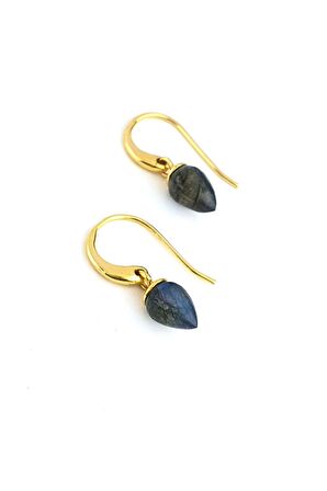 Labrodorite Taşlı 925ayar Gümüş Üzerine Altın Kaplama Tasarım Doğal Taş Küpe 