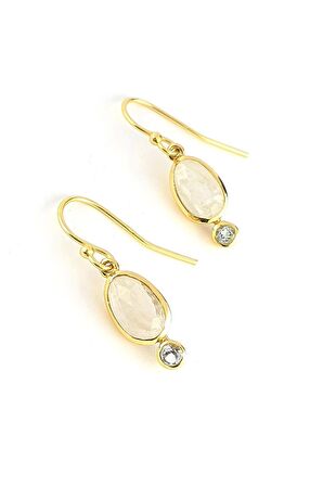 Ay Taşı ve Aquamarin Taşlı 925ayar Gümüş Üzerine Altın Kaplama Tasarım Doğal Taş Küpe