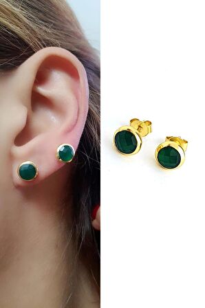 Kök Zümrüt Taşlı 925ayar Gümüş Üzerine Altın Kaplama Tasarım Doğal Taş Küpe