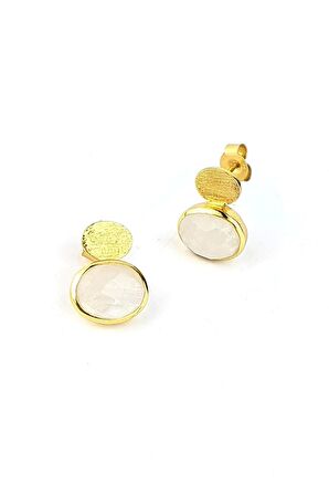 AyTaşlı 925ayar Gümüş Üzerine Altın Kaplama Tasarım Doğal Taş Küpe 