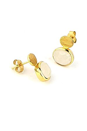 AyTaşlı 925ayar Gümüş Üzerine Altın Kaplama Tasarım Doğal Taş Küpe 