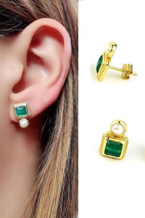 inci ve Kök zümrüt Taşlı 925ayar gümüş üzerine altın kaplama tasarım Doğal Taş Küpe