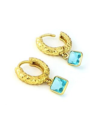 Aquamarin Taşlı 925ayar Gümüş Üzerine Altın Kaplama Doğal Taş Minimal Halka Küpe