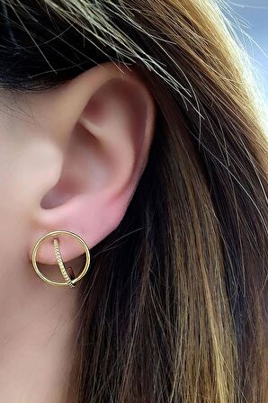 925ayar Gümüş Üzerine Altın Kaplama Tasarım İtalyan Trend Küpe 