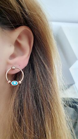 Mineli Nazar Boncuklu 925ayar Gümüş Üzerine Rose Altın Kaplama Trend Küpe