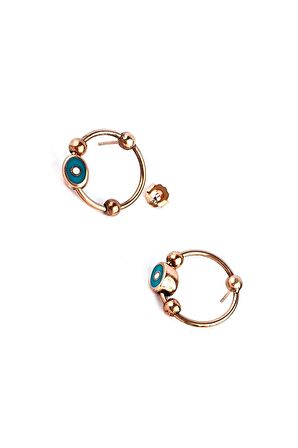 Mineli Nazar Boncuklu 925ayar Gümüş Üzerine Rose Altın Kaplama Trend Küpe