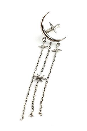 Ay Yıldız figürlü 925ayar gümüş Luxury Tasarım Sıkıştırmalı Earcuff Kıkırdak Küpe