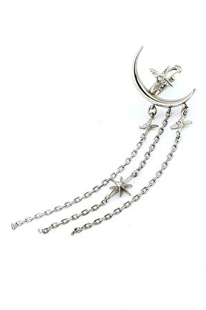 Ay Yıldız figürlü 925ayar gümüş Luxury Tasarım Sıkıştırmalı Earcuff Kıkırdak Küpe