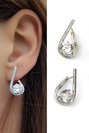 Pırlanta Parlaklığında Zirkon Taşlı 925ayar Gümüş İtalyan Tasarımı Spiral Halka Küpe 