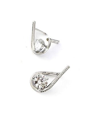 Pırlanta Parlaklığında Zirkon Taşlı 925ayar Gümüş İtalyan Tasarımı Spiral Halka Küpe 