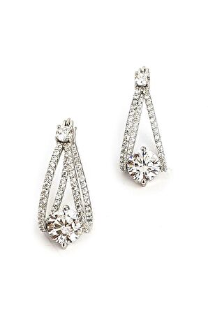 Pırlanta Parlaklığında Zirkon Taşlı 925ayar Gümüş Tasarım Halka Küpe