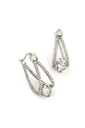 Pırlanta Parlaklığında Zirkon Taşlı 925ayar Gümüş Tasarım Halka Küpe