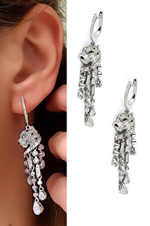 Pırlanta Parlaklığında Zirkon Taşlı 925ayar Gümüş ıtalyan tasarımı Kaplan Küpe 