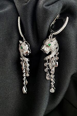 Pırlanta Parlaklığında Zirkon Taşlı 925ayar Gümüş ıtalyan tasarımı Kaplan Küpe 