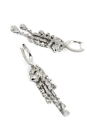 Pırlanta Parlaklığında Zirkon Taşlı 925ayar Gümüş ıtalyan tasarımı Kaplan Küpe 