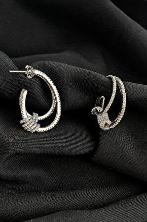 Pırlanta Parlaklığında Zirkon Taşlı 925ayar Gümüş İtalyan Oval Küpe