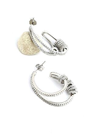 Pırlanta Parlaklığında Zirkon Taşlı 925ayar Gümüş İtalyan Oval Küpe