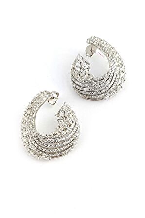 Pırlanta Parlaklığında Zirkon Taşlı 925ayar Gümüş İtalyan Tasarımı Lüks Sarmal Küpe 