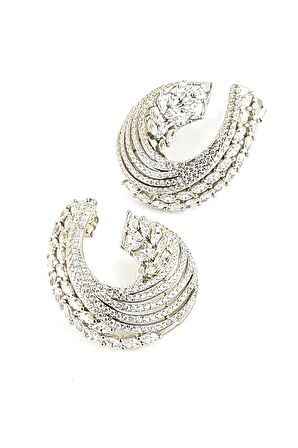 Pırlanta Parlaklığında Zirkon Taşlı 925ayar Gümüş İtalyan Tasarımı Lüks Sarmal Küpe 