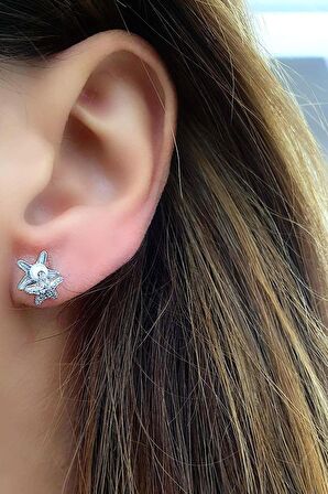 Deniz Yıldızı Figürlü 925 ayar Gümüş Tasarım İnci Küpe