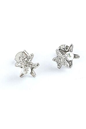 Deniz Yıldızı Figürlü 925 ayar Gümüş Tasarım İnci Küpe