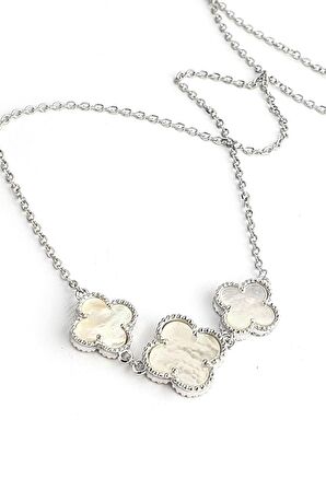 Sedef Taşlı 925 ayar Gümüş 3 lü yonca kolye