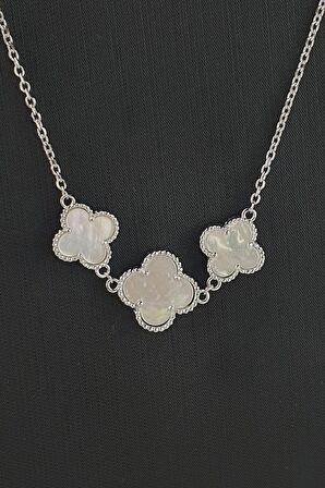 Sedef Taşlı 925 ayar Gümüş 3 lü yonca kolye