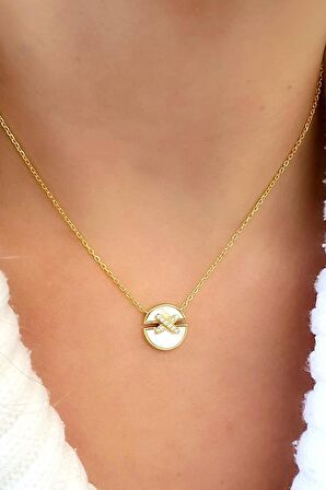 Zirkon Taş Detaylı 925ayar Gümüş Üzerine Altın Kaplama Sedef İtalyan Tasarımı Trend Kolye