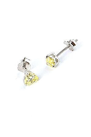 Sky Diamond Yellow Sitrin Taşlı Minimal Kalp Küpe