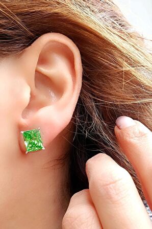 Yeşil Peridot Taşlı 925ayar Gümüş Exclusive Şık Baget Küpe 