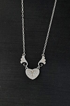 Sky Diamond Taşlı 925ayar Gümüş Üzerine Beyaz Altın Kaplama Aşkın Kanatları Şık Kalp Melek kanadı kolye 