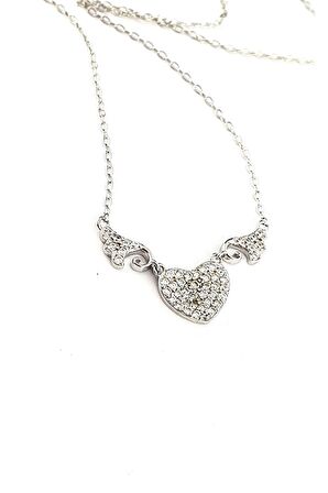 Sky Diamond Taşlı 925ayar Gümüş Üzerine Beyaz Altın Kaplama Aşkın Kanatları Şık Kalp Melek kanadı kolye 