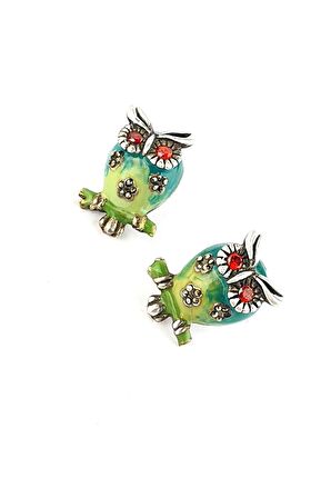 Özel Tasarım Mineli Baykuş Figürlü 925 ayar Gümüş Küpe