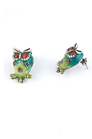 Özel Tasarım Mineli Baykuş Figürlü 925 ayar Gümüş Küpe