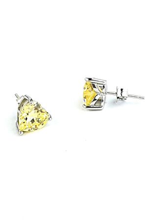 Sky Diamond Yellow Sitrin 925 ayar Gümüş Kalp Küpe