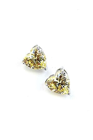 Sky Diamond Yellow Sitrin 925 ayar Gümüş Kalp Küpe