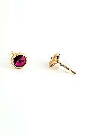 Pembe Swarovski Taşlı 925ayar Gümüş Üzerine Altın Kaplama Top Küpe 