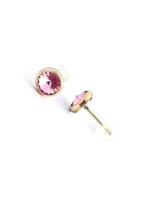 Pembe Swarovski Taşlı 925ayar Gümüş Üzerine Altın Kaplama Top Küpe 