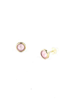 Pembe Swarovski Taşlı 925ayar Gümüş Üzerine Altın Kaplama Top Küpe 