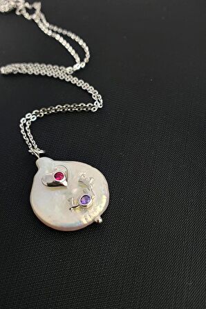 Barok İncili 925ayar Gümüş Love Yazılı özel Tasarım İnci Kolye