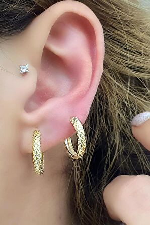 Yılan Desenli 925ayar Gümüş Üzerine Altın Kaplama Luxury Tasarım Halka Küpe 