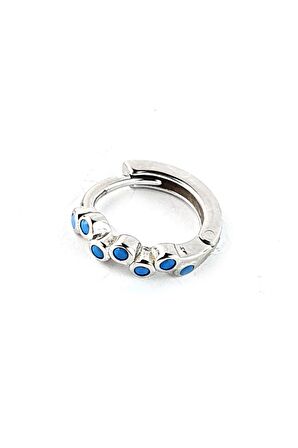 Turkuaz Taşlı 925ayar Gümüş Minimal Tek Kıkırdak  Halka Küpe çap 1cm