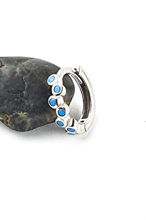 Turkuaz Taşlı 925ayar Gümüş Minimal Tek Kıkırdak  Halka Küpe çap 1cm